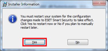 ESET restart yes button